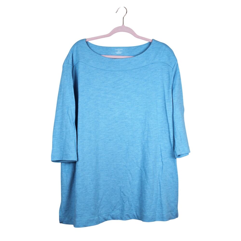 Lands' End Teal Blue Knit Boat Neck A-line 3/4 Sleeves Shirt Top Size XL
